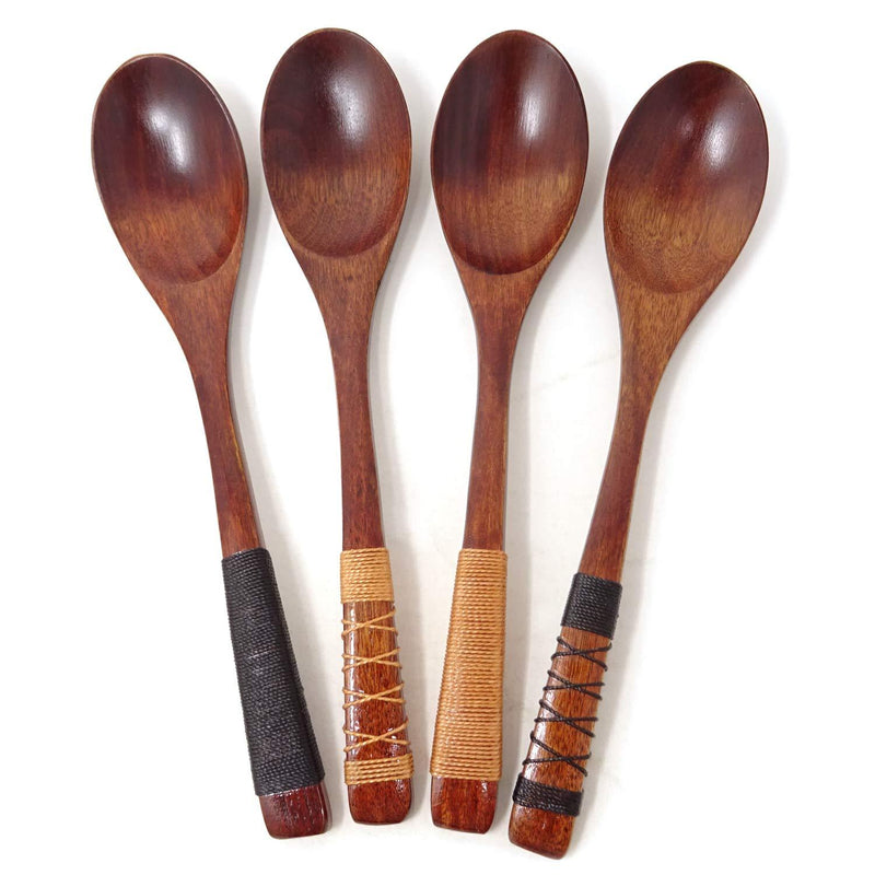 NewNest Australia - Honbay 4PCS Handmade Japanese Style Long Handle Wooden Soup Spoons with Tied Line on Handle for Travel, Picnic, Camping or Just for Daily Use 