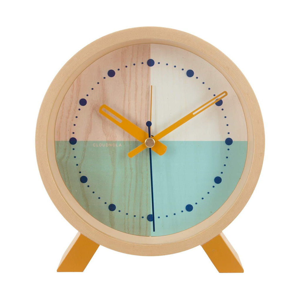 NewNest Australia - Cloudnola Flor Wood Desk and Alarm Clock Turquoise, 7.1 inch Diameter, Silent Non Ticking, Battery Operated Quartz Movement 