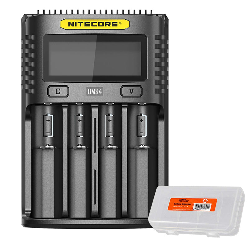 NITECORE UMS4 Intelligent USB Four Slot Quick Battery Charger for Li-Ion/Ni-MH/Ni-Cd/IMR 16340 14500 18650 21700 20700 AA AAA and More Batteries, with LumenTac Battery Organizer - NewNest Australia