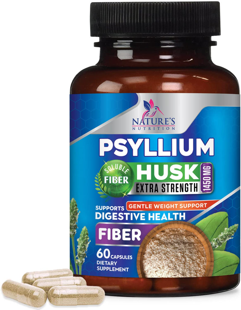Psyllium Husk Capsules 1450mg - Premium Natural Soluble Fiber Supplement - Psyllium Fiber Helps Support Digestion & Regularity - 60 Capsules 60 Count (Pack of 1) - NewNest Australia