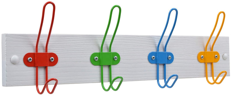 NewNest Australia - Tibres - Kids Coat Hook Rack for Boys and Girls for Jackets Clothes Hats Backpacks Robes and Towels - Kids Hanger for Use in Nursery Bedroom and Bathroom - Safe Colorful Wire Hooks and White Rail Matt White 