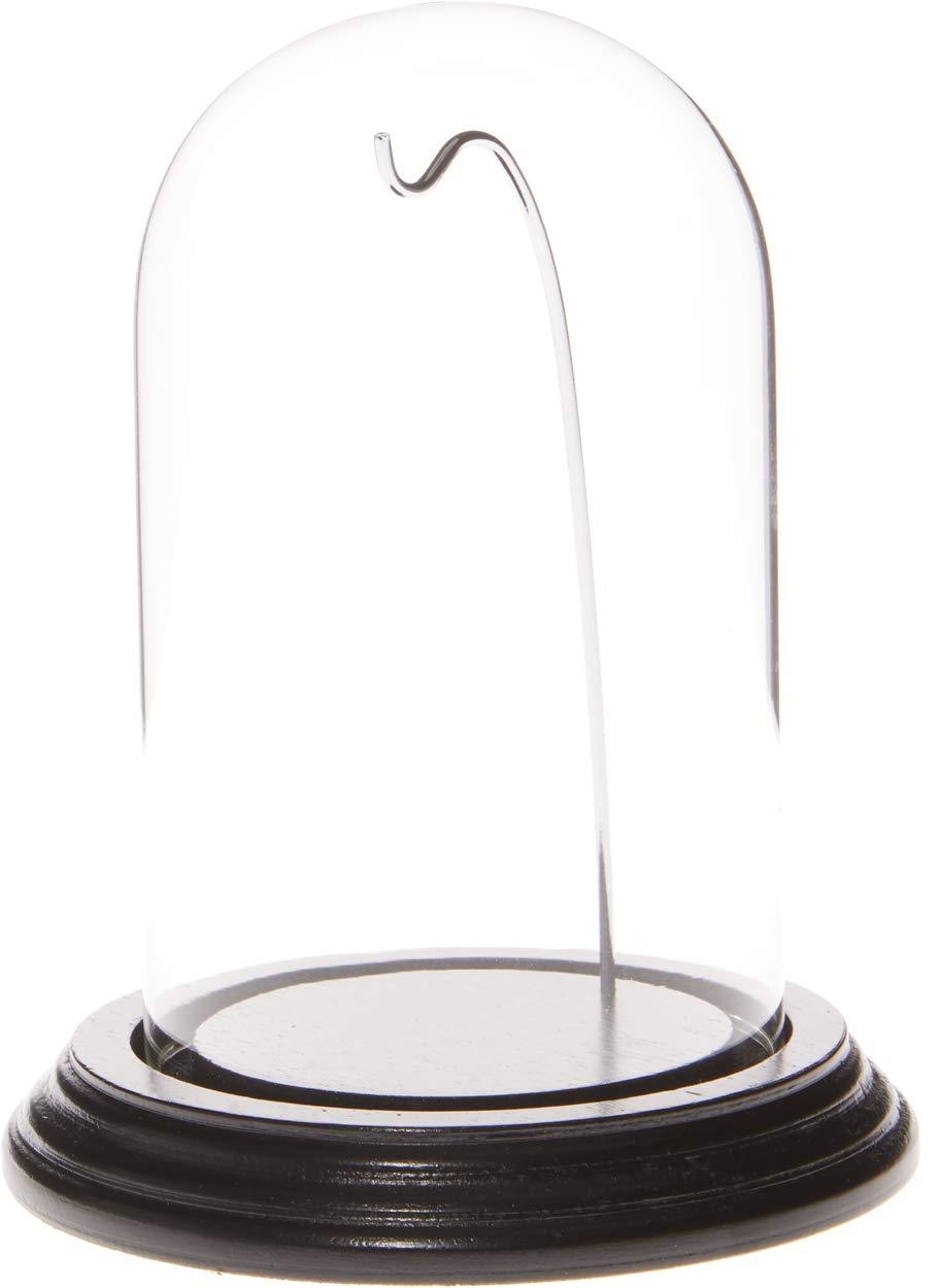 NewNest Australia - Plymor 3" x 5" Watch/Ornament Glass Display Dome Cloche (Black Wood Veneer Base & Silver Wire) Black Base / Silver Wire 