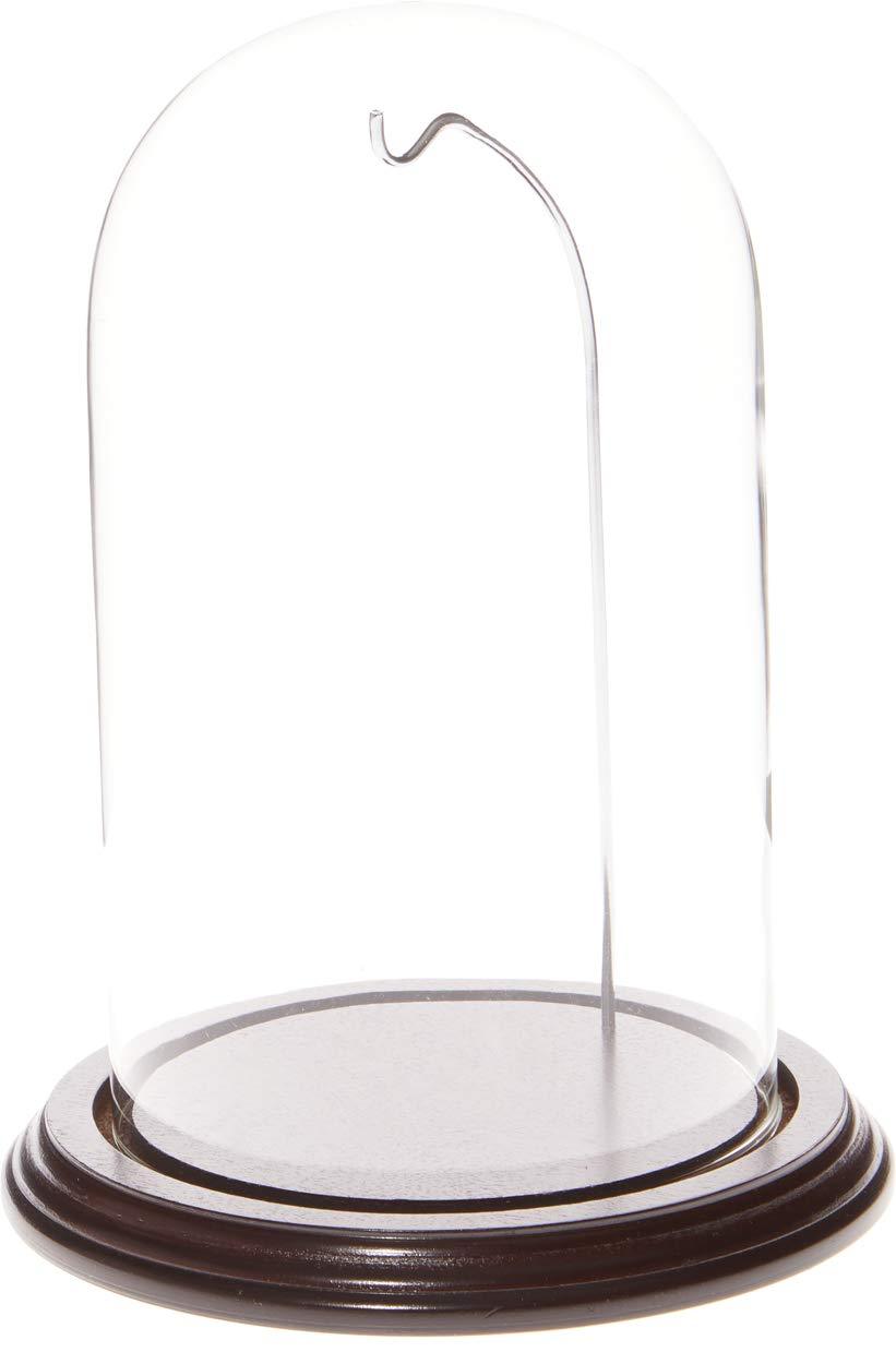 NewNest Australia - Plymor 4.5" x 8" Watch/Ornament Glass Display Dome Cloche (Dark Mahogany Veneer Base & Silver Wire) Mahogany Base / Silver Wire 