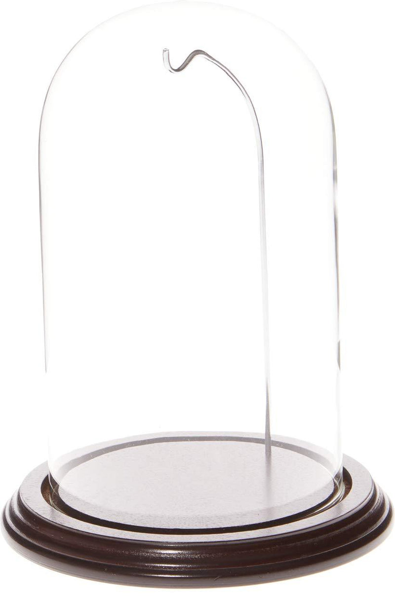 NewNest Australia - Plymor 4.5" x 8" Watch/Ornament Glass Display Dome Cloche (Dark Mahogany Veneer Base & Silver Wire) Mahogany Base / Silver Wire 