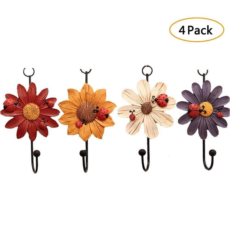 NewNest Australia - Gaobei Creative Daisy Resin Wall Hooks Wall Mounted Art Flower Iron Hook Hand-Painted Hanging Coat/Hat/Key/Towel Hooks Home Decoration(Set of 4) Flower 4pcs 