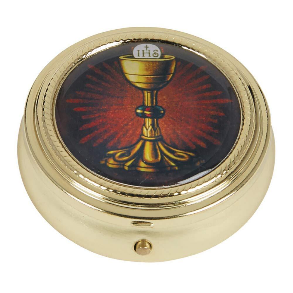 NewNest Australia - Gold Tone IHS Chalice and Host Communion PYX with Epoxy Lid, 2 1/4 Inch 