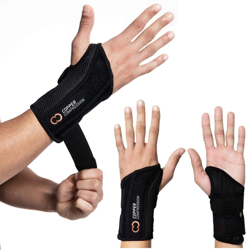 Copper Compression Recovery Wrist Brace - Copper Infused Adjustable Support Splint for Pain, Carpal Tunnel, Arthritis, Tendonitis, RSI, Sprain. Night Day Splint for Men Women - Fits Left Hand S-M Left Hand Small/Medium (Pack of 1) - NewNest Australia