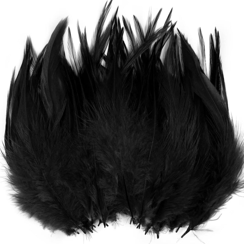 100pcs 5"-6" Loose Rooster Saddle Hackle Feathers for Dream Catcher Pendant Earrings Jewelry Costume Crafts Decoration (Black) Black - NewNest Australia