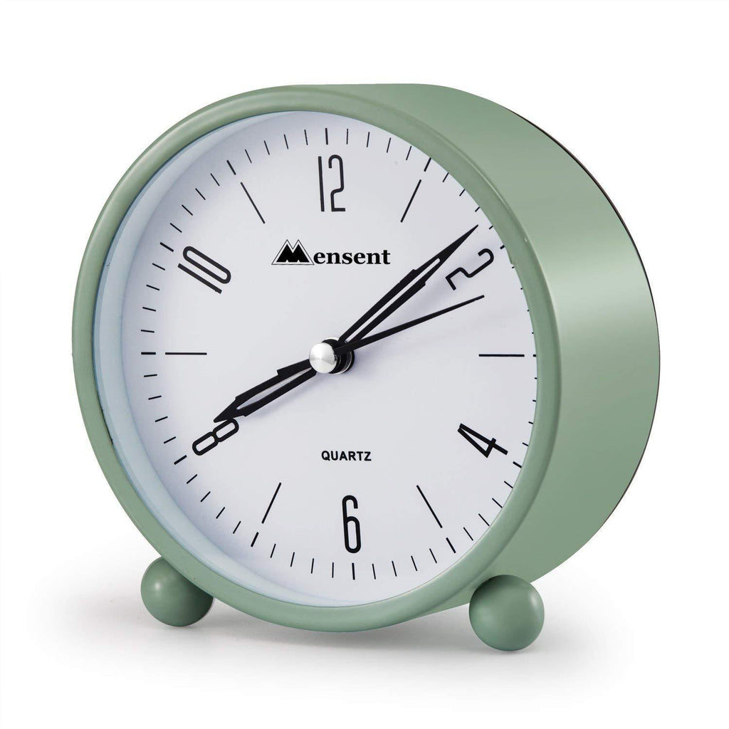 NewNest Australia - Alarm Clock.Mensent 4 inch Round Silent Analog Alarm Clock Non Ticking,with Night Light, Battery Powered Super Silent Alarm Clock, Simple Design Beside/Desk Alarm Clock (Green) Green 