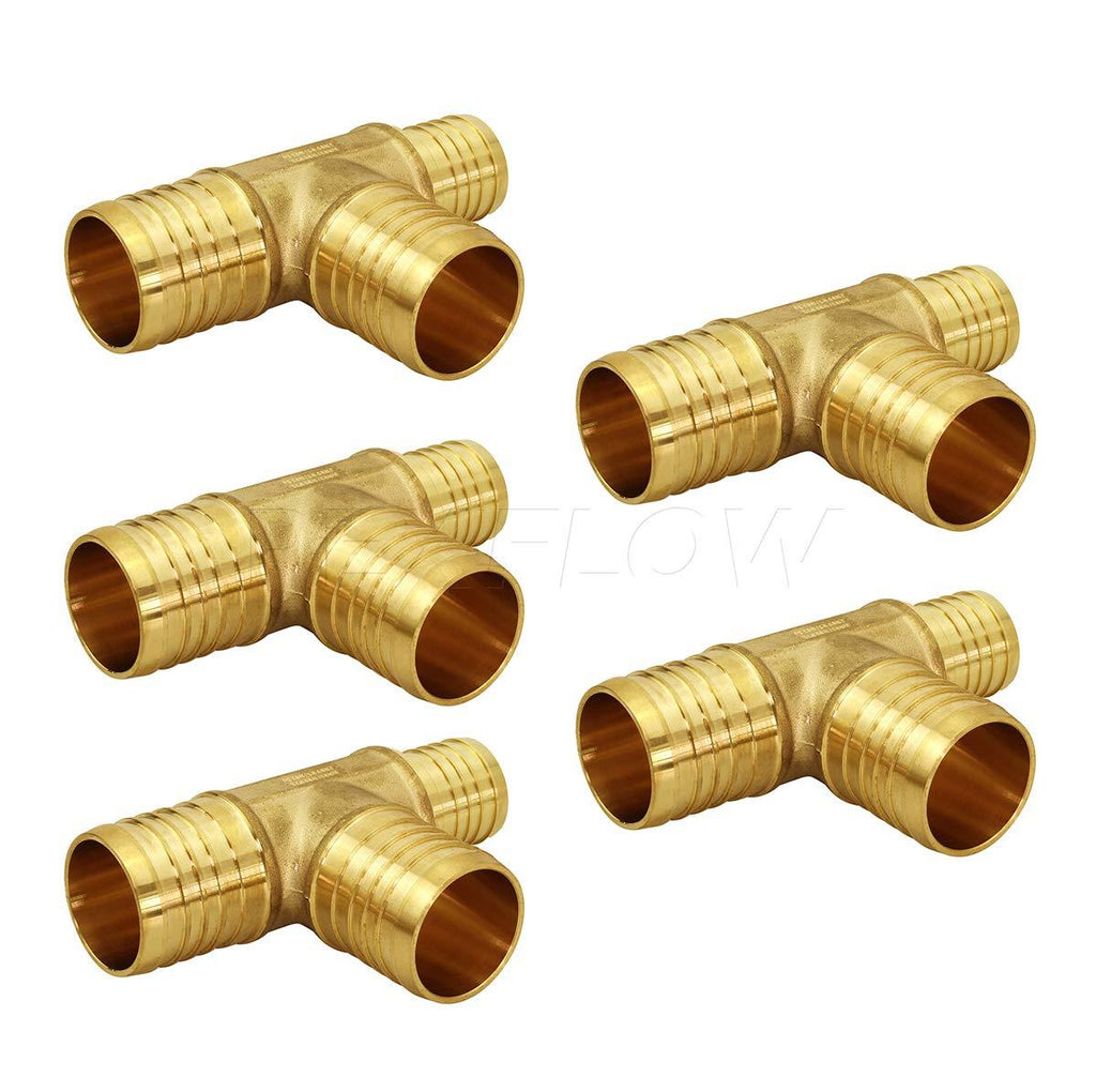 Supply Giant QYSU1341-5 Barb Reducing Tee Pipe Fittings, 1" X 3/4" X 1", Brass (Pack of 5} - NewNest Australia