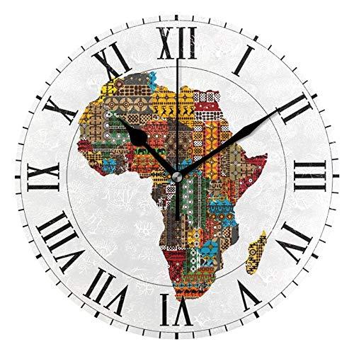 NewNest Australia - ALAZA Africa Ethnic Map with Countries Round Acrylic Wall Clock, Silent Non Ticking Oil Painting Home Office School Decorative Clock Art 