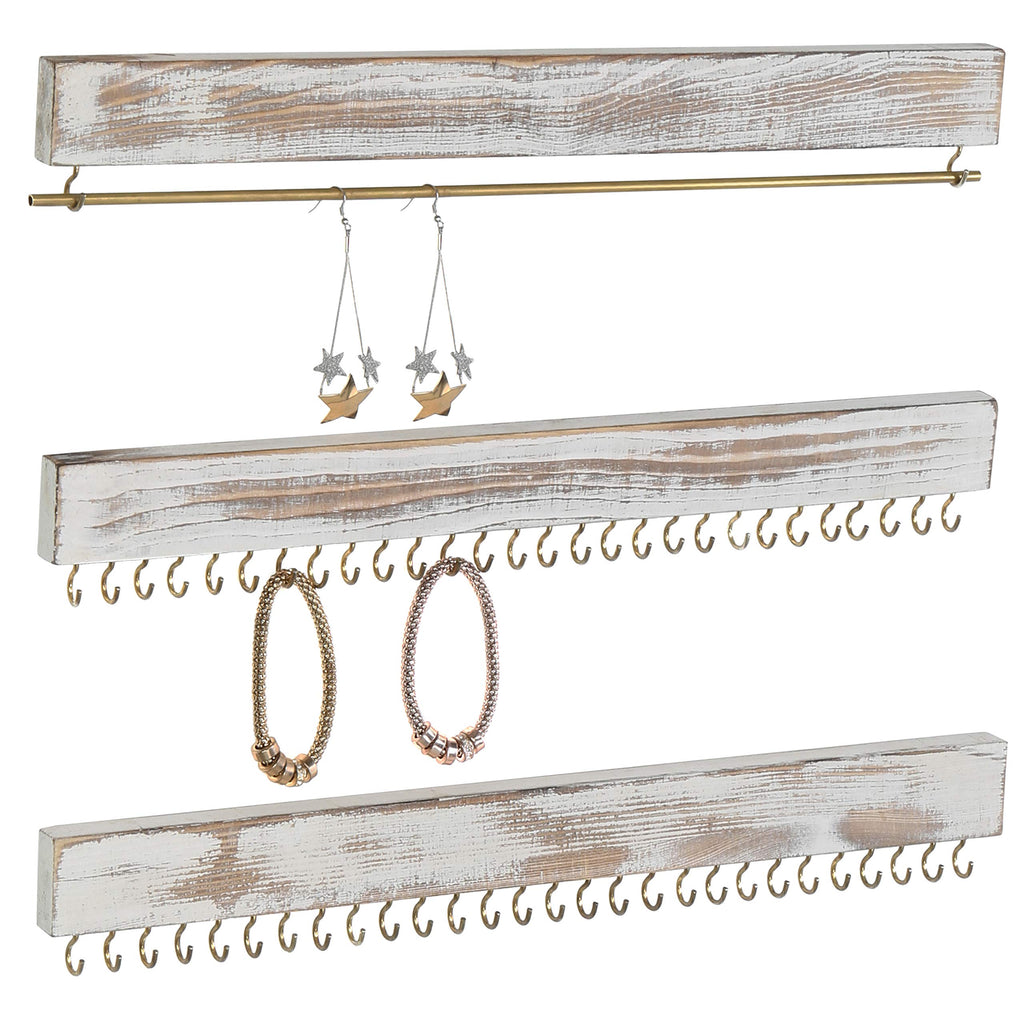 MyGift Rustic Whitewashed Wood 3-Piece Wall-Mounted Jewelry Rack Set - NewNest Australia