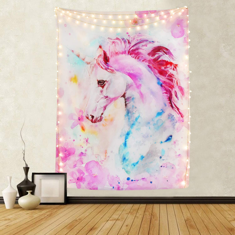 NewNest Australia - Pink Unicorn Tapestry Watercolor Print Wall Tapestry Hippie Art Tapestry Wall Hanging for Home Decor Bedroom Living Room Dorm Room Pink Unicorn 51" x 59" 