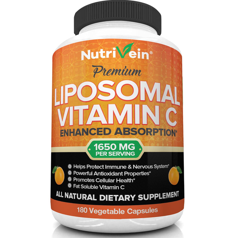 Nutrivein Liposomal Vitamin C 1650mg - 180 Capsules - High Absorption Ascorbic Acid - Supports Immune System & Collagen Booster - Powerful Antioxidant - NewNest Australia
