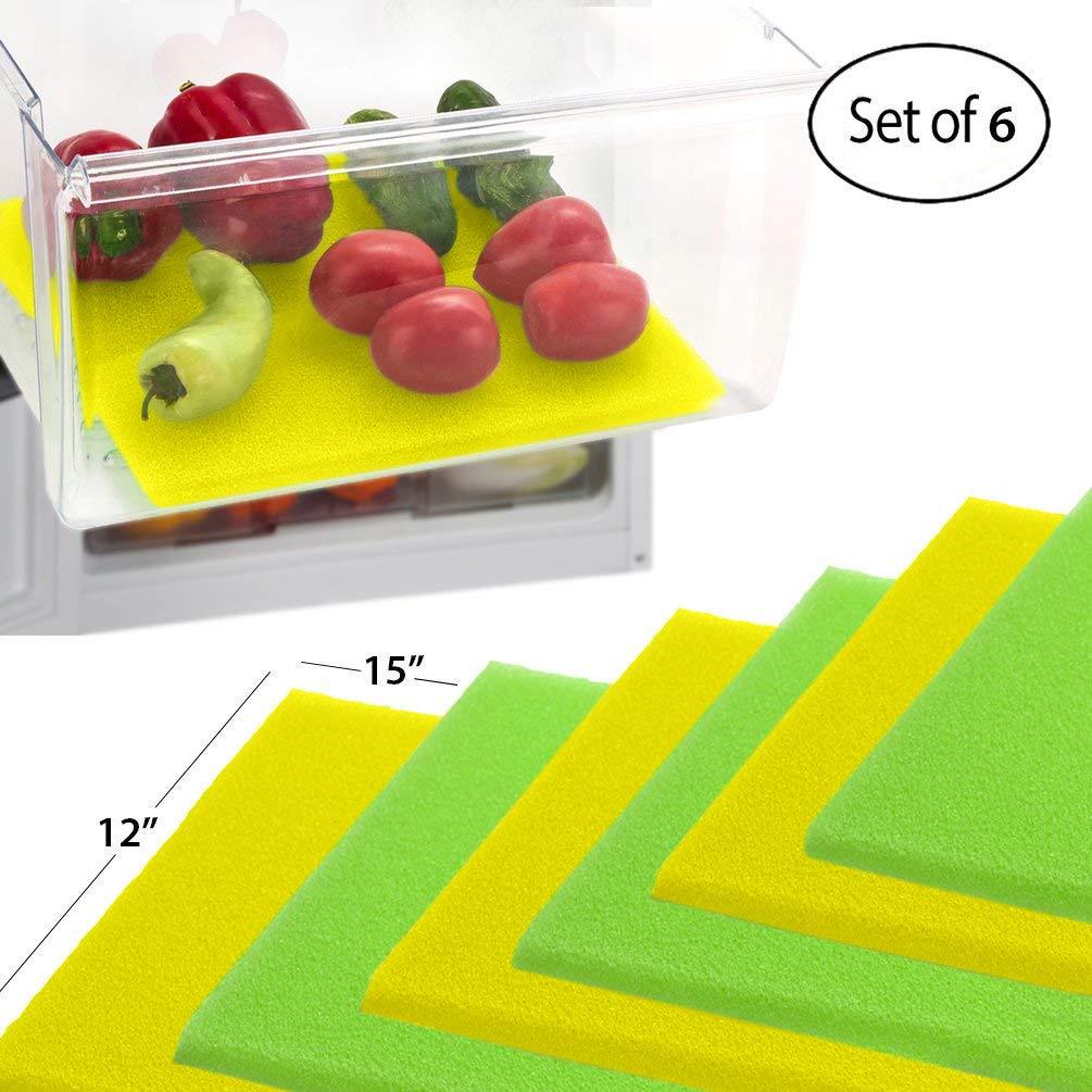 NewNest Australia - Dualplex Fruit & Veggie Life Extender Liner for Refrigerator Fridge Drawers, 12 X 15 Inches, 6 Pack Includes 3 Yellow 3 Green – Extends The Life of Your Produce Stays Fresh & Prevents Spoilage 