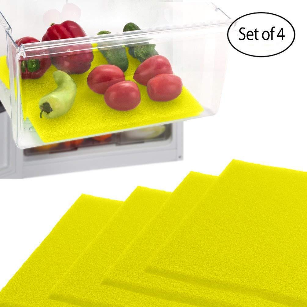 NewNest Australia - Dualplex Fridge Liners - Refrigerator Liner Drawers or Shelves - 4 Pack Fridge Mats Washable - 12” x 15” - Fruit & Veggie Life Extender Liner - Fresh Produce Mat - Drawer Shelf Bins Liners (Yellow) 