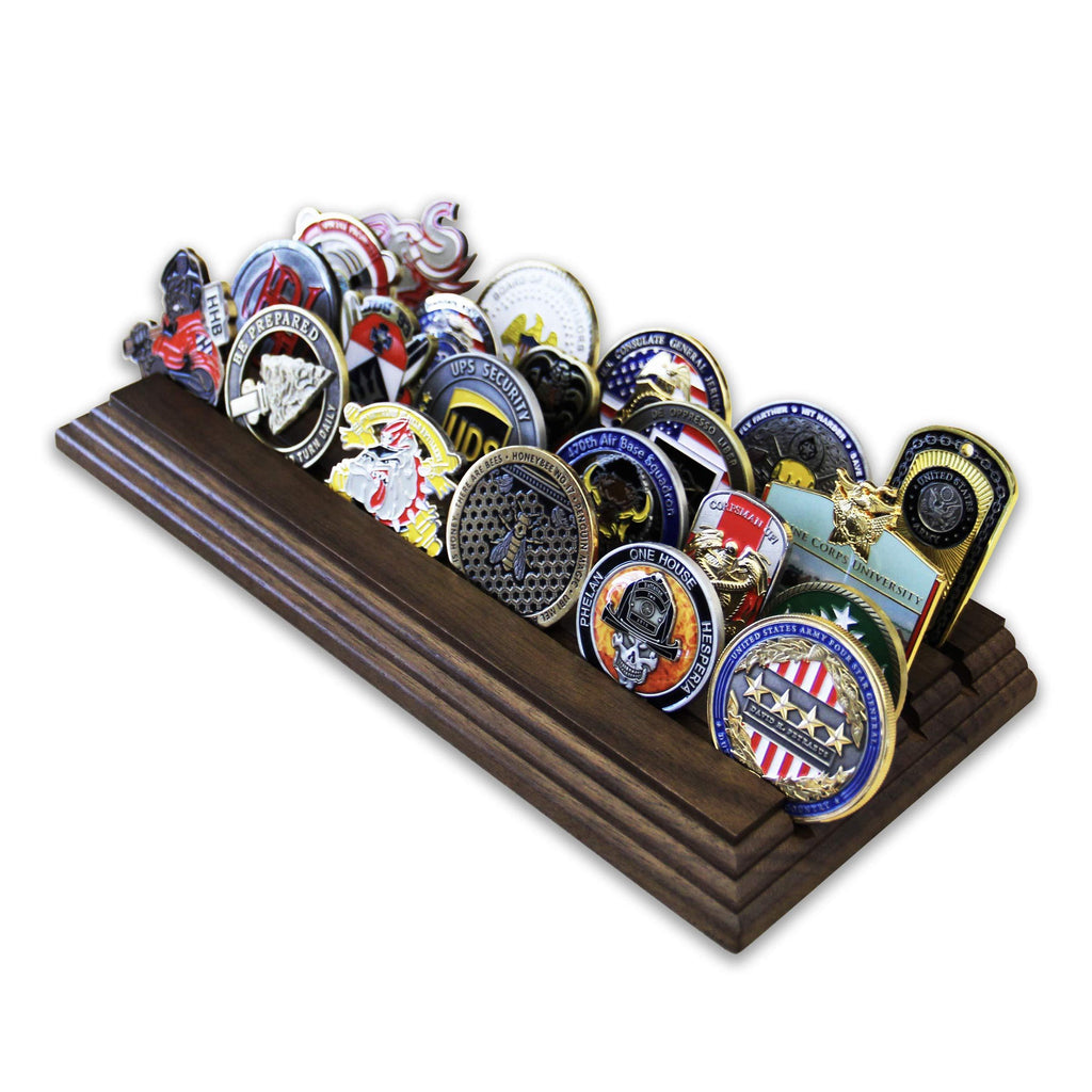 NewNest Australia - 4 Row Challenge Coin Holder - Military Coin Display Stand - Amazing Military Challenge Coin Holder - Holds 19-25 Coins 4 Rows Made in The USA! (Solid Walnut) 