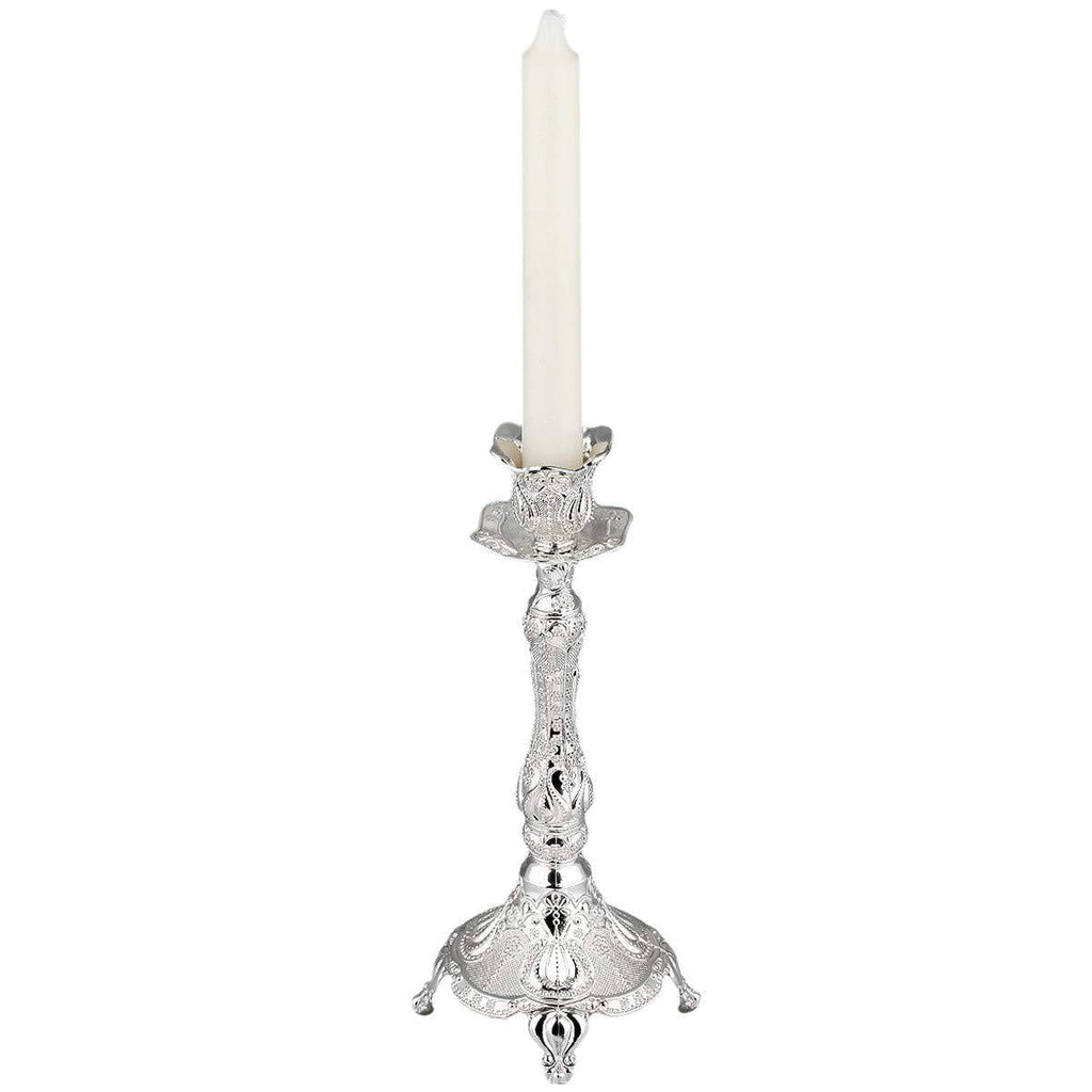 NewNest Australia - rockcloud Metal Taper Candle Holder Candlestick Floral Embossed,Home Decoration,9 inches,Silver Silver Tulip 