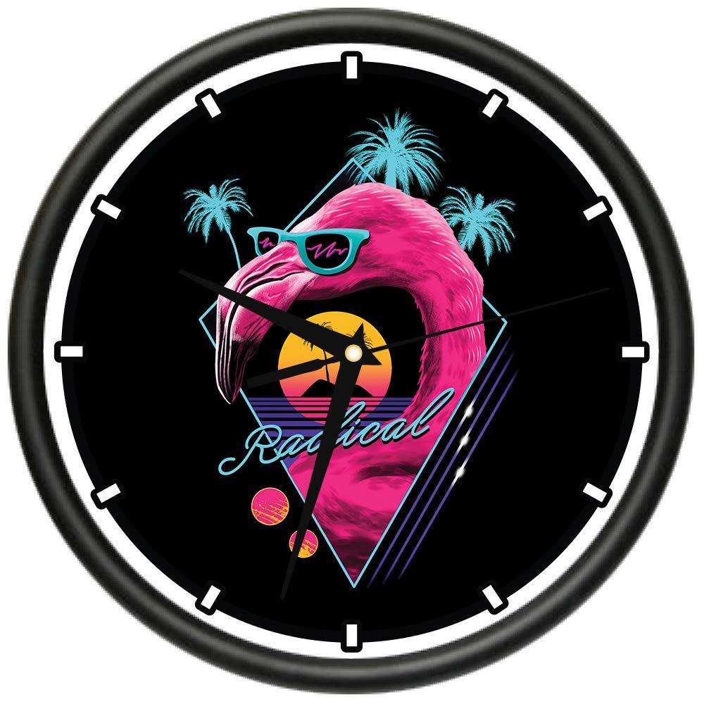 NewNest Australia - Radical Flamingo Design Wall Clock | Precision Quartz Movement | Décor for School Class Office Bedroom Decoration 