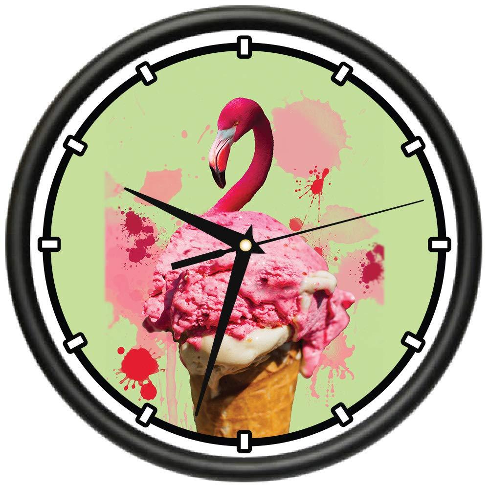 NewNest Australia - Flamingo Ice Cream Design Wall Clock | Precision Quartz Movement | Décor for School Class Office Bedroom Decoration 