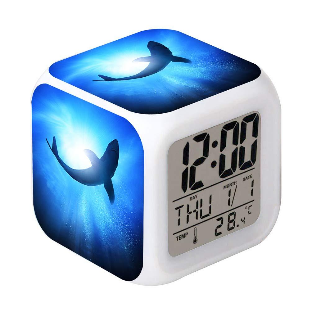 NewNest Australia - Cointone Led Alarm Clock Shark Design Creative Desk Table Clock Glowing Electronic colorful Digital Alarm 