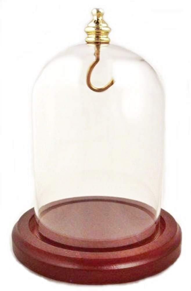 NewNest Australia - 3 x 4 Pocket Watch Glass Display Dome Cloche with Gold Knob and Hook with Walnut Stained Base 