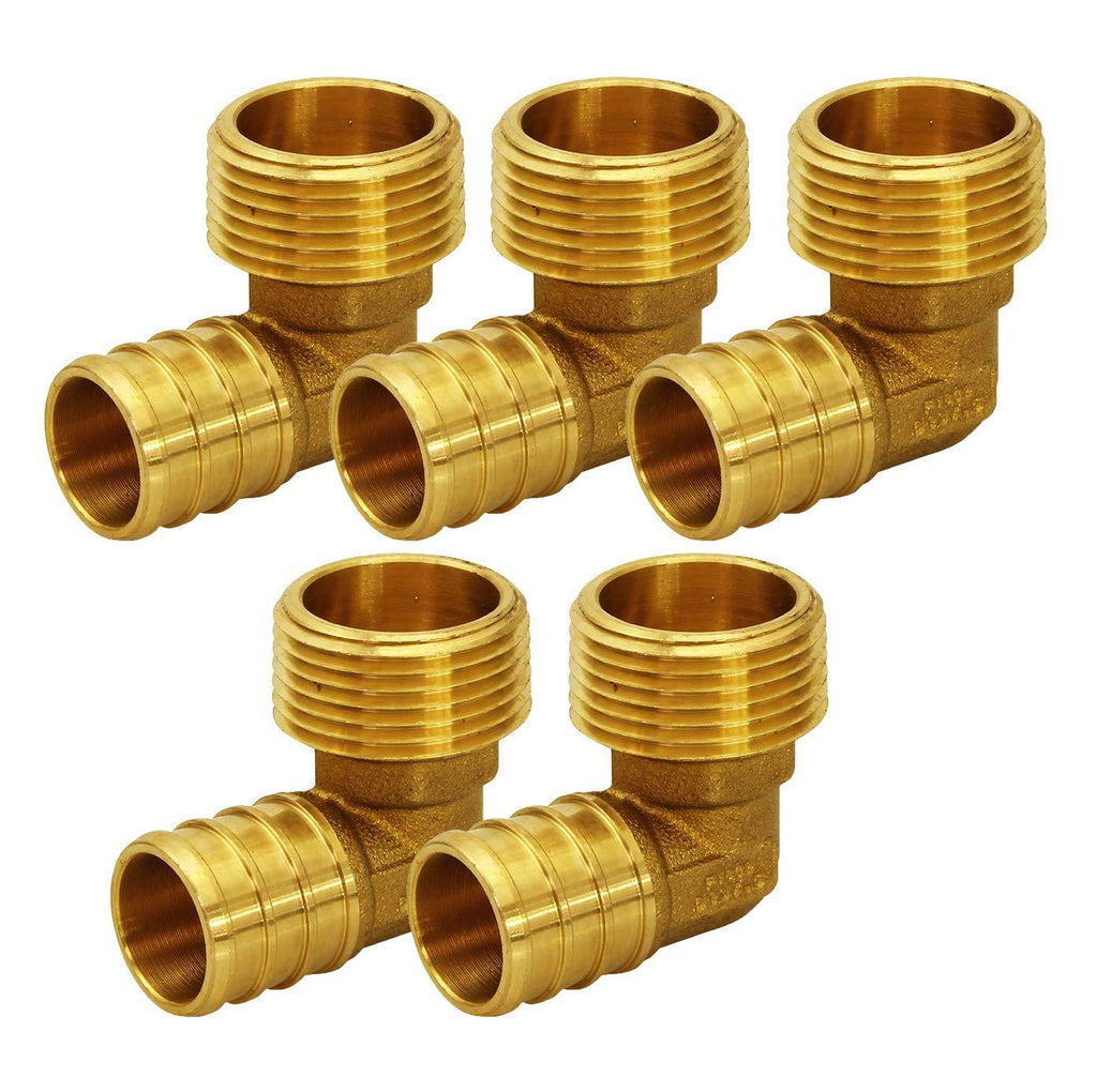 Supply Giant QYNM3434-5 PEX Barb X MIP 90 Degree Elbow Pipe Fitting X 3/4" Brass (Pack of 5), 3/4 x 3/4 - NewNest Australia