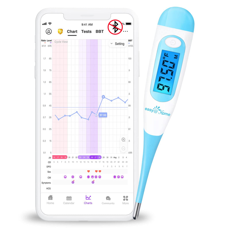 Easy@Home Digital Basal Thermometer with Blue Backlight LCD Display, 1/100th Degree High Precision and Memory Recall, NOT Bluetooth Enabled, Upgraded EBT-100B(Blue) - NewNest Australia