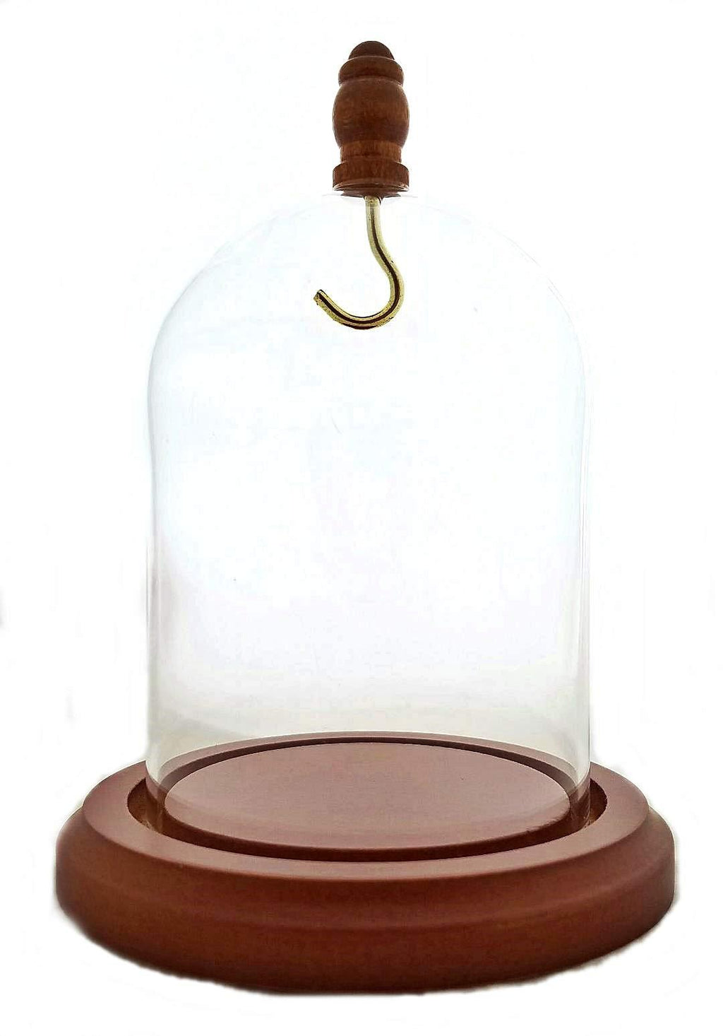 NewNest Australia - 3 x 4 Pocket Watch Glass Display Dome Cloche with Hook & Wood Knob, Walnut Stained Base 