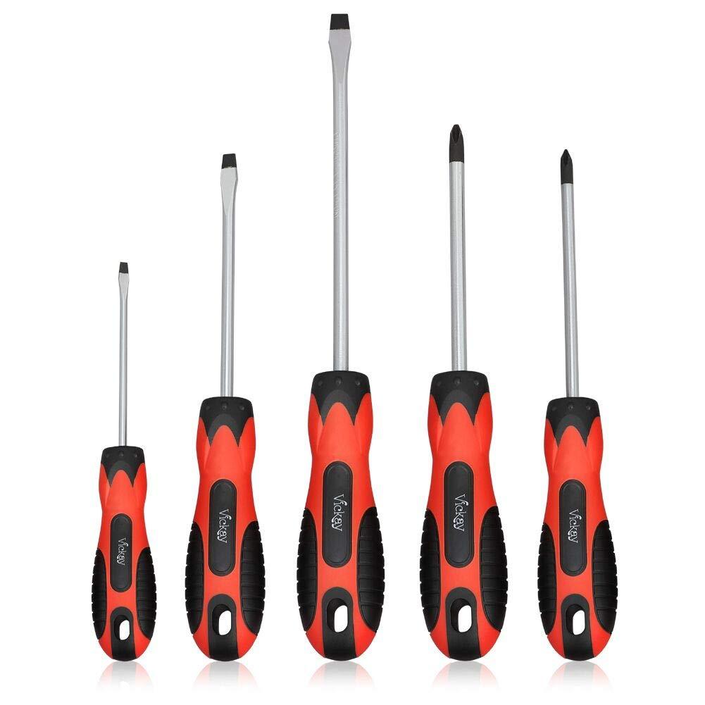 Magnetic Screwdriver Set,5 Pieces Slotted and Phillips Screwdriver with Ergonomic Comfortable Non-skid Handle,Permanent Magnetic Tips,Rust Resistant Heavy Duty Craftsman Toolkit For Wet, Oily Hand 5PC - NewNest Australia