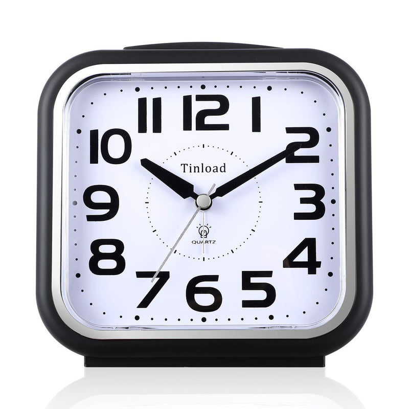 NewNest Australia - 5.5" Silent Analog Alarm Clock Non Ticking, Gentle Wake, Beep Sounds, Increasing Volume, Battery Operated Snooze and Light Functions, Easy Set, Black (Best for Elder) 