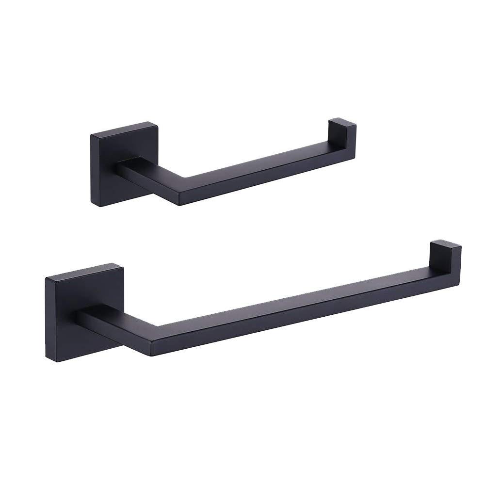 GERZWY SUS 304 Stainless Steel Bathroom Hardware Set Matte Black Towel Ring and Toilet Paper Holder Bath Hardware Accessories Sets Wall Mounted IG1856-2BK - NewNest Australia