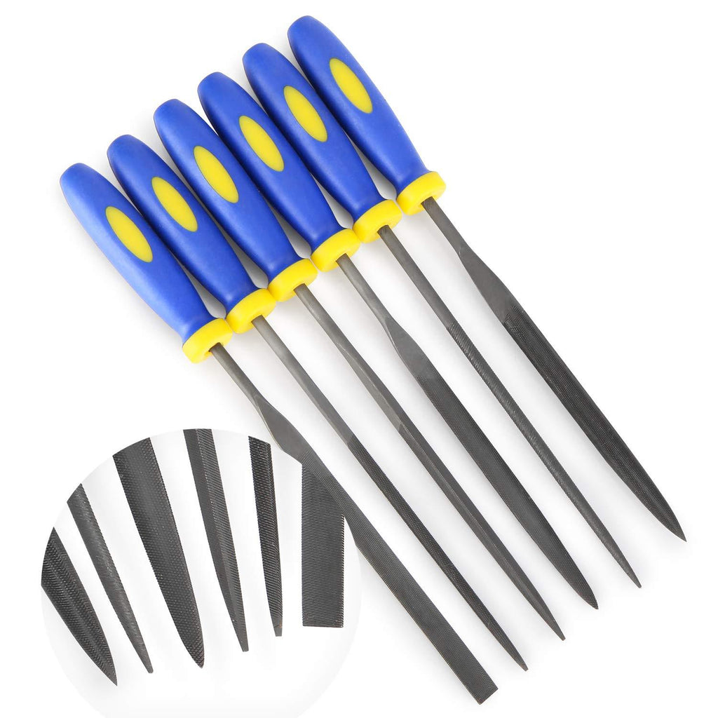 MINI Needle File Set (Carbon Steel 6 Piece-Set) Hardened Alloy Strength Steel - Set Includes Flat, Flat Warding, Square, Triangular, Round, and Half-Round File(6'' Total Length) - NewNest Australia