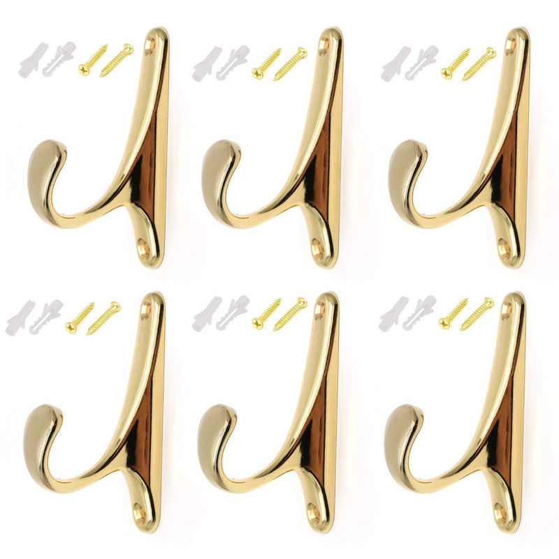 NewNest Australia - Rannb Gold Hooks Single Coat Hooks Wall Mounted Single Hook - 6pcs 