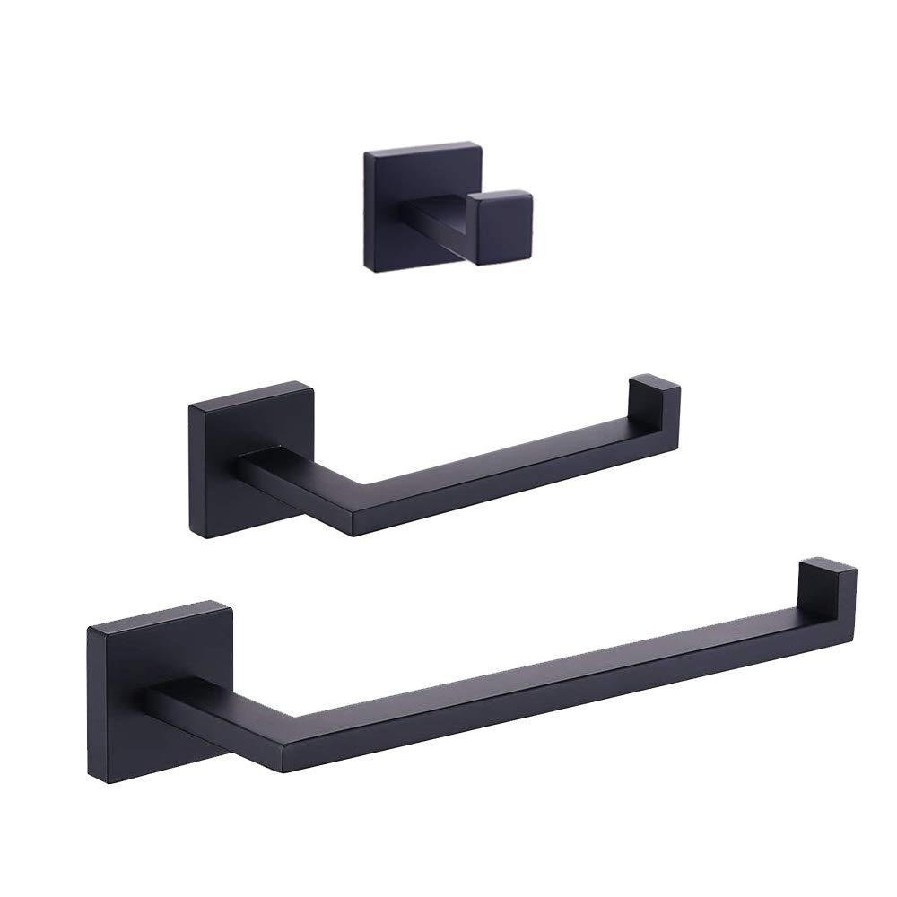 GERZWY Bathroom Hardware Accessories Sets SUS304 Stainless Steel Bath Shower Set 3-Pieces(Robe Hook Toilet Paper Holder Towel Bar) Contemporary Style, Matte Black IG18567-3BK - NewNest Australia