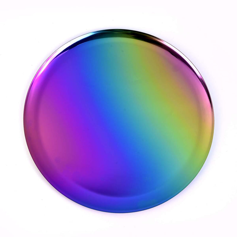 QBOSO Rainbow Round Trays 11 In Stainless Steel Serving Plate Vanity Trays Candle Trays Bathroom Dresser Kitchen Cosmetics Jewelry Desk Decor Organizer - NewNest Australia