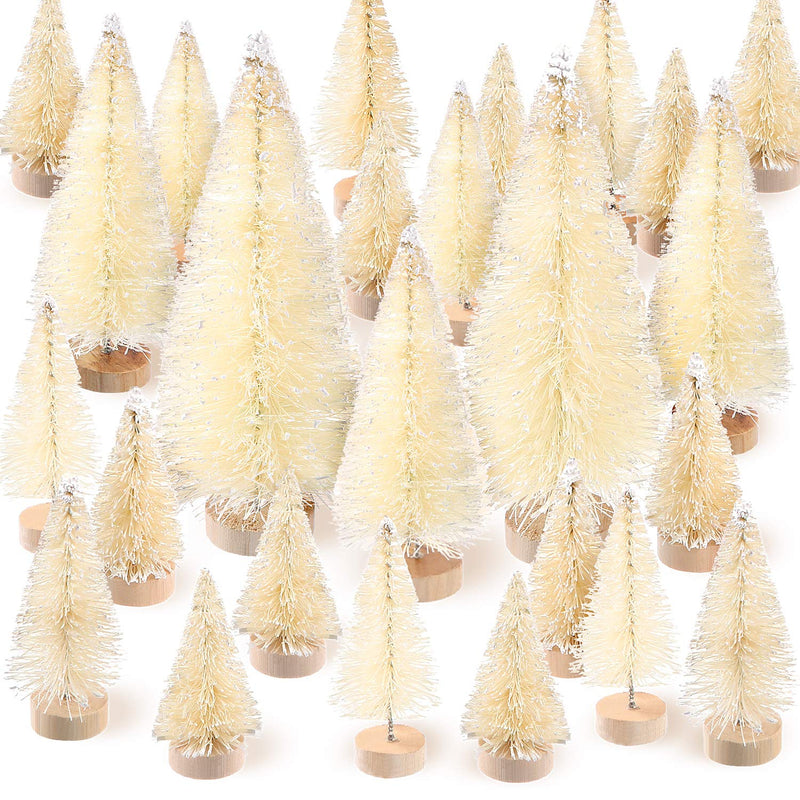 SATINIOR 60 Pieces Artificial Mini Christmas Tree Sisal Snow Trees Bottle Brush Christmas Trees Pine Trees Ornaments with Wooden Base for Christmas Party Home Decoration (4 Sizes, White) 4 Sizes - NewNest Australia