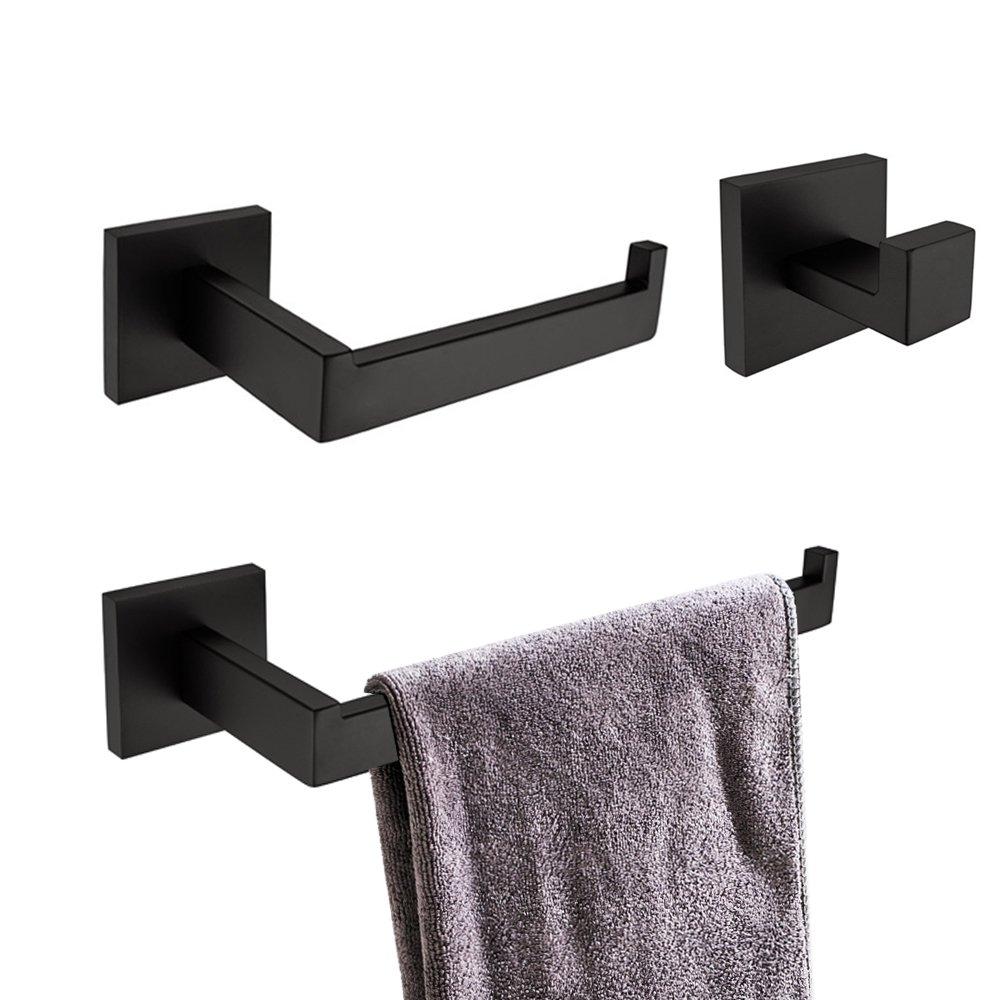 TURS Black 3-Piece Bathroom Towel Holder Set Stainless Steel Wall Mount Bath Hardware Set Toilet Paper Holder Towel Hook,Q7010BK - NewNest Australia