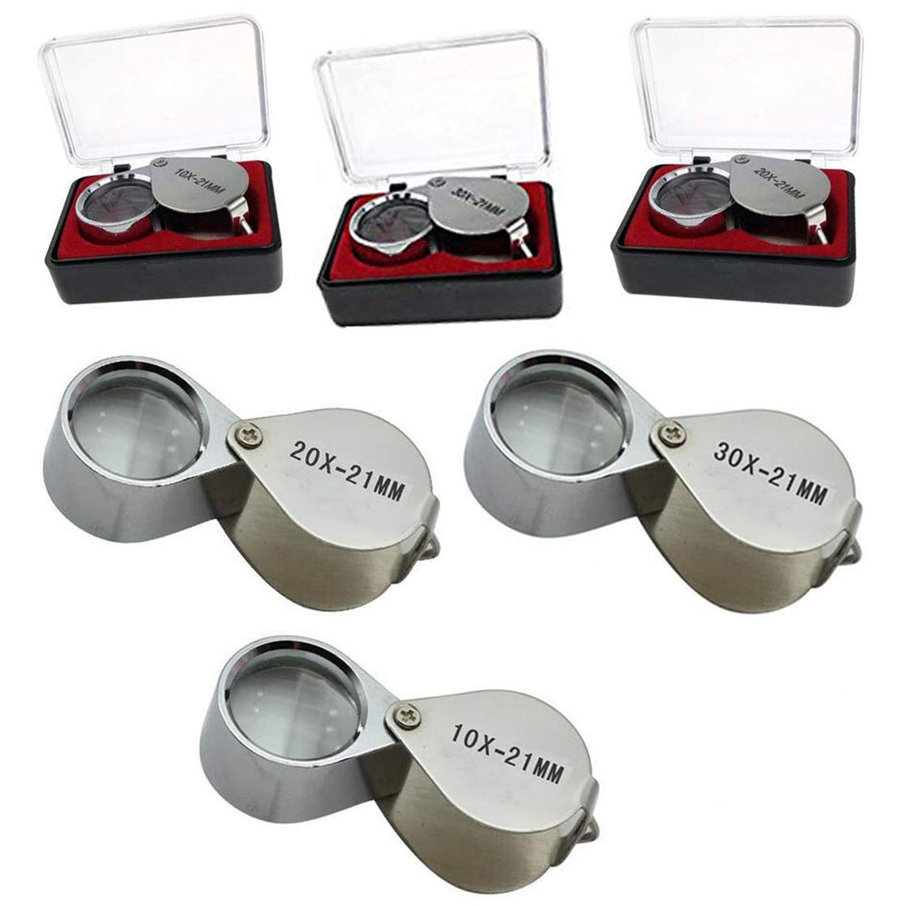 3 Pieces 10X / 20X / 30X Jeweler Loupe Glass Diamond Loupe Metal Round Body Jewelers Eye Loupe Magnifier Magnifying 21mm Lens Diameter Silver Color - NewNest Australia