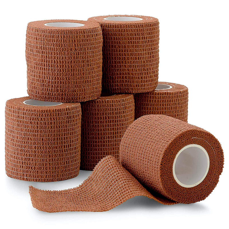 NewNest Australia - 6 Pack, Self Adherent Cohesive Tape - 2" x 5 Yards, (Medium Tan Shade) Self Adhesive Bandage Rolls & Sports Athletic Wrap for Ankle, Wrist, Knee Sprains and Swelling 