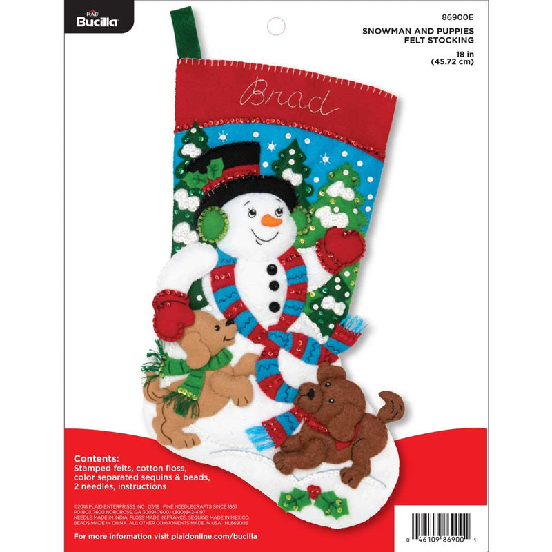 Bucilla Felt Applique Christmas Stocking Kit, 18", Snowman and Puppies - NewNest Australia