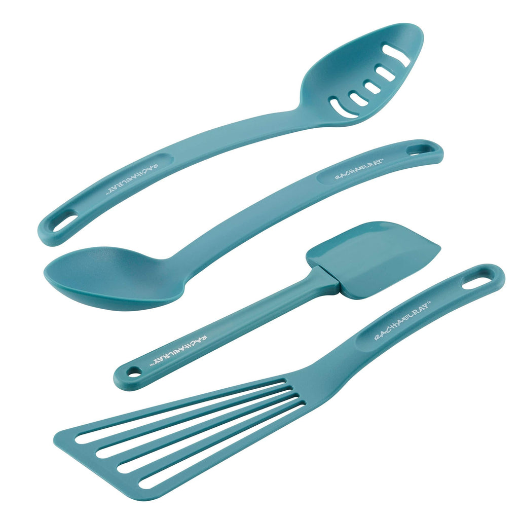 NewNest Australia - Rachael Ray Cucina Nylon Nonstick Utensils/Fish Turner, Spatula, Solid and Slotted Spoons, 4 Piece, Agave Blue 