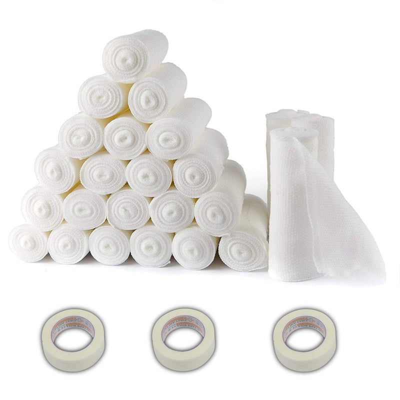 Conforming Bandage, 24 Pack Gauze Bandage Rolls with Bonus 3 x Medical Tape (4” x 5 Yards Stretched) 24 gauze +3 Tape - NewNest Australia
