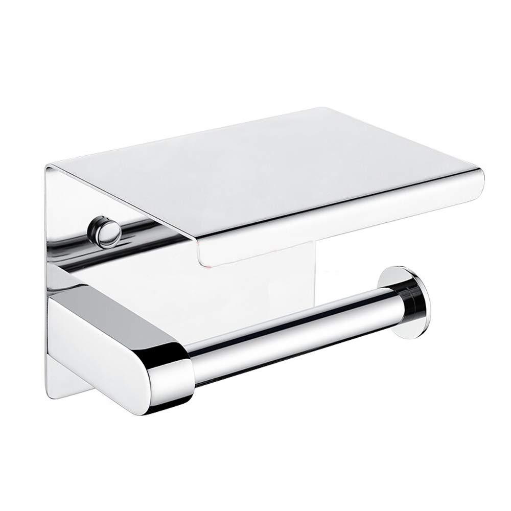 Toilet Paper Holder - Toilet Paper Roll Holder with Shelf, Adhesive No Drilling or Wall Mounted with Screws for Bathroom, It Holds Mega Roll- Stainless Steel Polished Chrome Silver - NewNest Australia