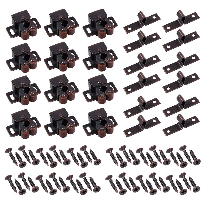 Hardware Roller Catch Justech 12 PCS Double Roller Catch Brown Antique Copper Catch Door Latch with Installation Screws for Cabinet Drawer Closet - NewNest Australia