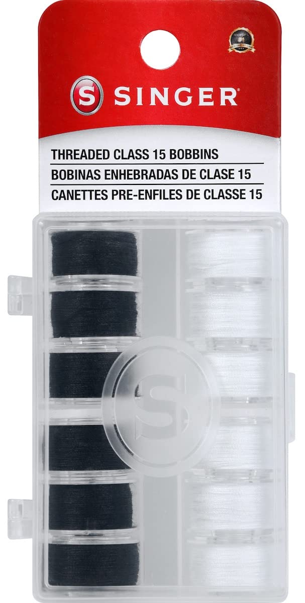SINGER 42145 Class 15 Black & White Threaded Bobbins, Black, White 12 Count - NewNest Australia