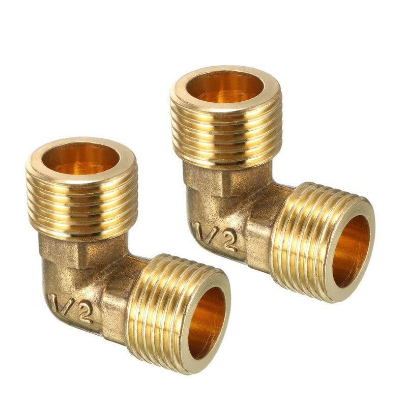 uxcell Brass Elbow Pipe Fitting 90 Degree 1/2 PT Male x 1/2 PT Male Connector 2pcs - NewNest Australia