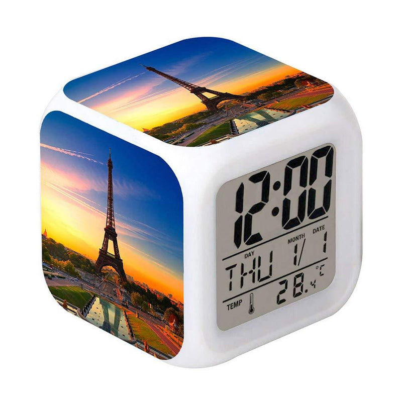 NewNest Australia - Laintone Led Alarm Clock Eiffel Tower Dusk Design Creative Desk Table Clock Glowing Electronic Colorful Digital Alarm 