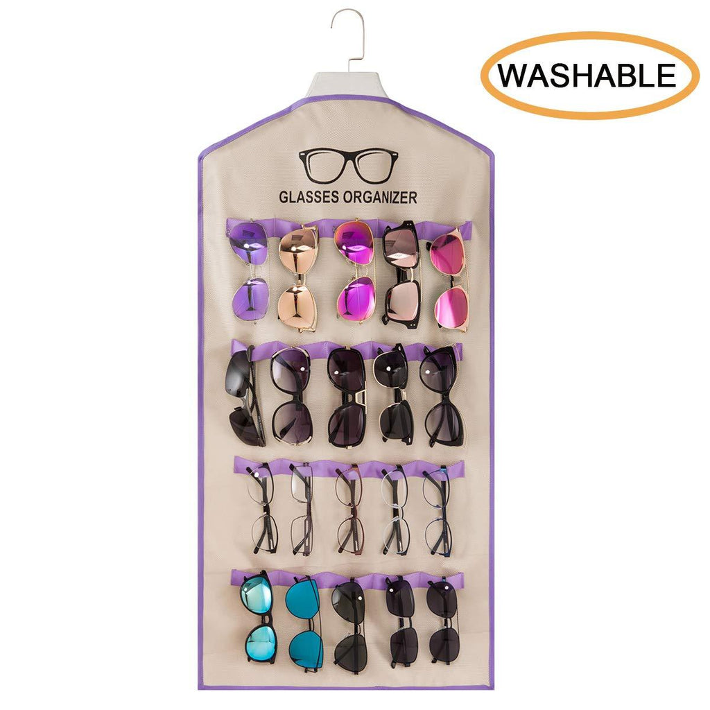 NewNest Australia - TRIUMPH VISION Wall Sunglasses Hanging Organizer - 20 Slots Sunglasses Holder for Home Wall Safety Glasses Rack Wall Mounted Sun Glasses Rack Shelf Purple Large 