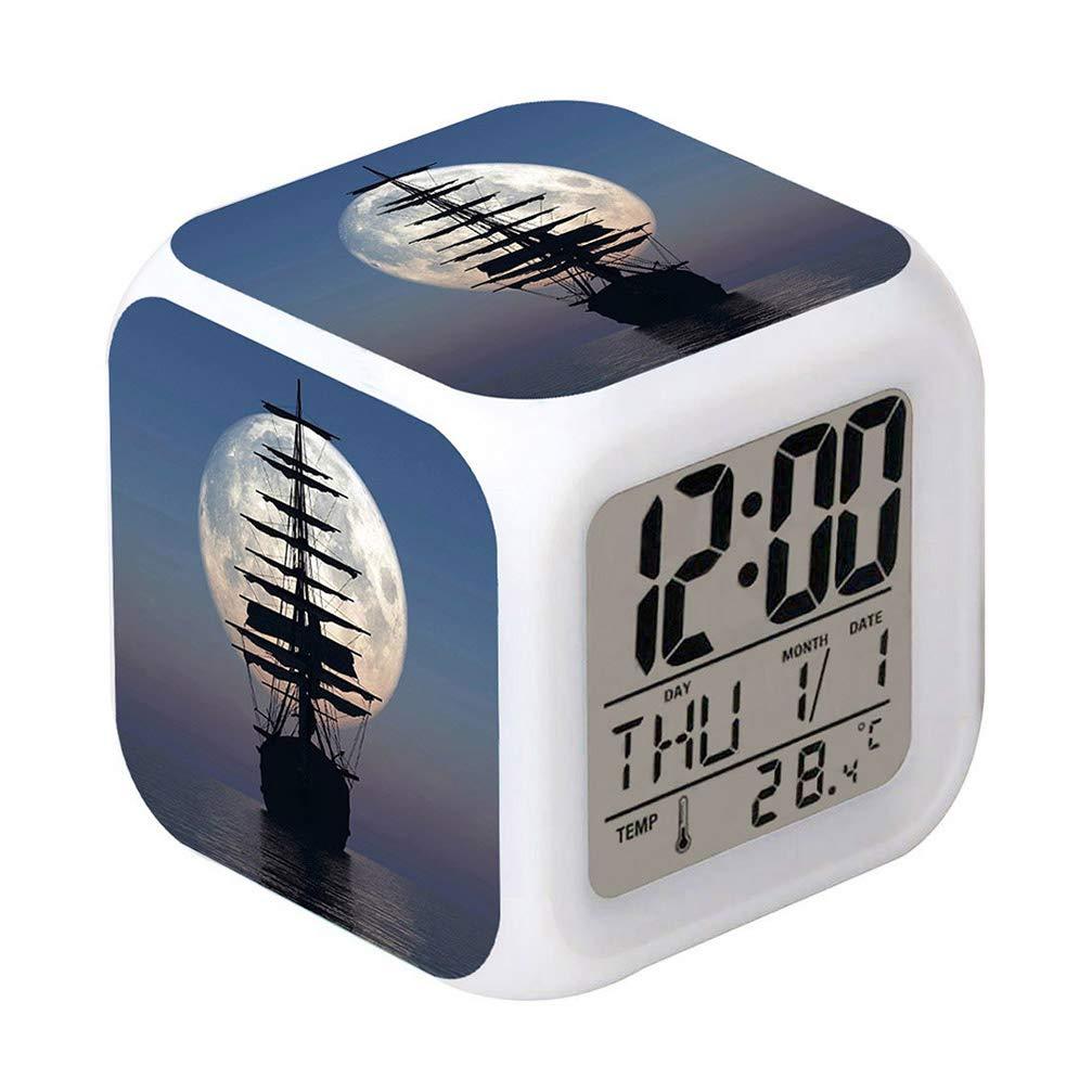 NewNest Australia - Laintone Led Alarm Clock Sailboat Boat Design Creative Desk Table Clock Glowing Electronic Colorful Digital Alarm 